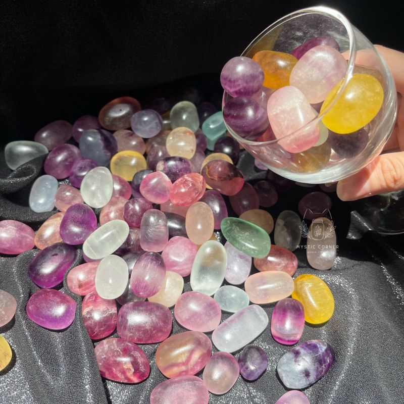 Tumbled viên đá Fluorite tự nhiên, đá thanh tẩy, đá thạch anh, đá phong thuỷ