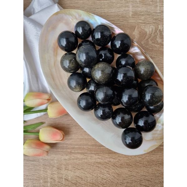 Cầu đá Black Obsidian Gold Sheen (đá núi lửa) làm Grid, trụ thanh tẩy Tarot, Reiki, thiền định, đá phong thủy