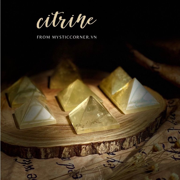 Kim tự tháp đá thạch anh Vàng (Citrine) may mắn dùng trong Tarot, Reiki, thiền định, phong thủy