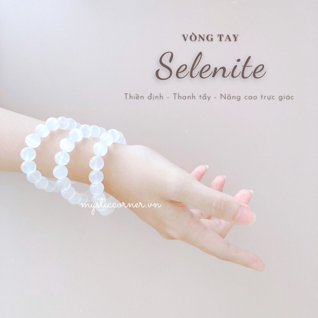 Vòng tay đá Selenite, vòng chuỗi hạt đá 6 li, 8 li