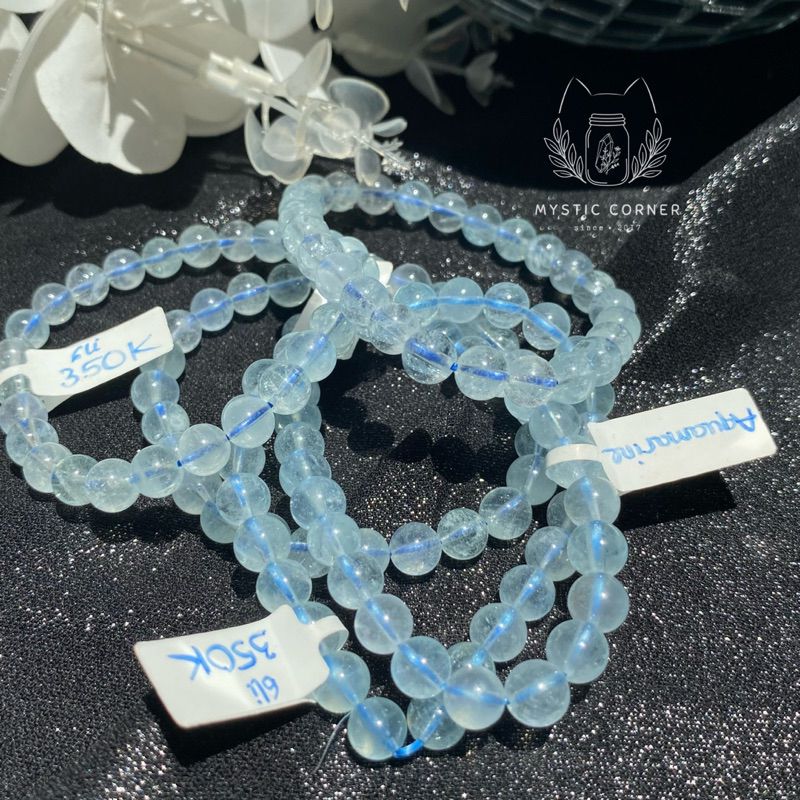 Vòng tay chuỗi hạt phong thuỷ đá Aquamarine loại trong đẹp (Ngọc Xanh Biển) tự nhiên
