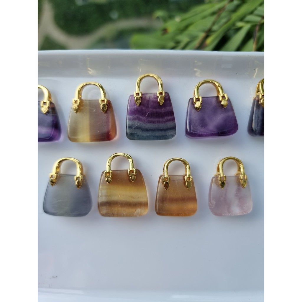 Charm túi đá Fluorite, đá thanh tẩy bài Tarot, đá phong thủy, Reiki, thiền định
