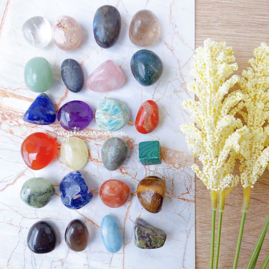 (2 - 3 cm) Set 24 viên đá thạch anh tumbled, Set đá may mắn thanh tẩy Tarot, Reiki, phong thủy, thiền định