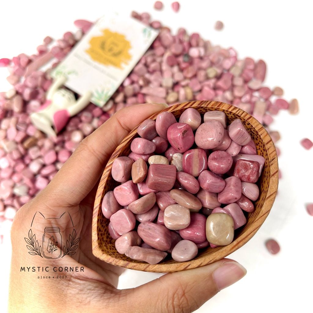 Vụn đá Rhodonite loại đẹp (Tường Vi Thạch), đá thanh tẩy Tarot, Reiki, đá thach anh phong thủy