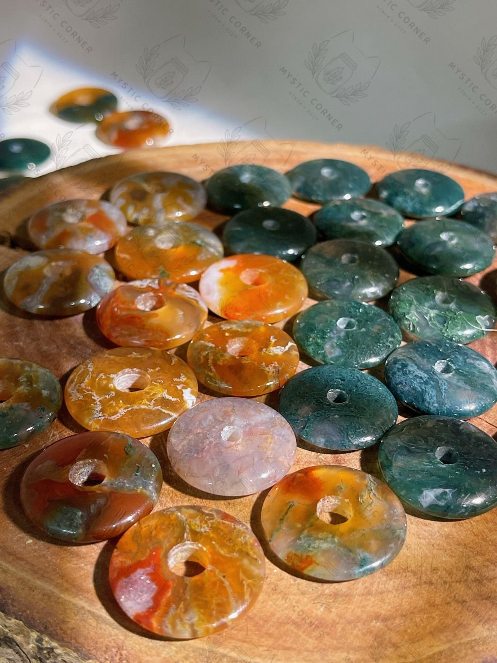 Đồng điếu đá phong thủy mã não Moss Agate (Băng Ngọc Thủy Tảo)