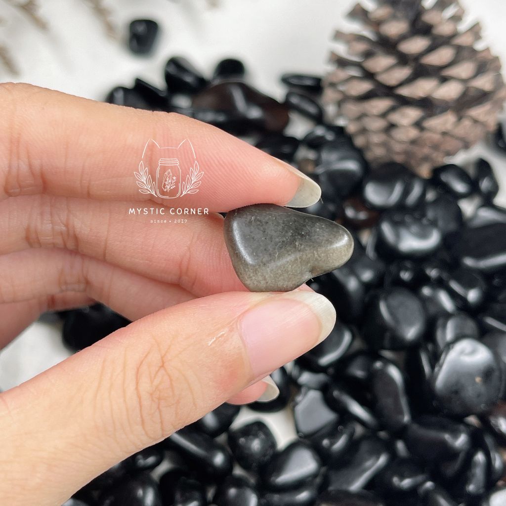 Vụn đá Black Obsidian (đá thuỷ tinh núi lửa), đá thạch anh, đá thanh tẩy bài Tarot, đá phong thuỷ