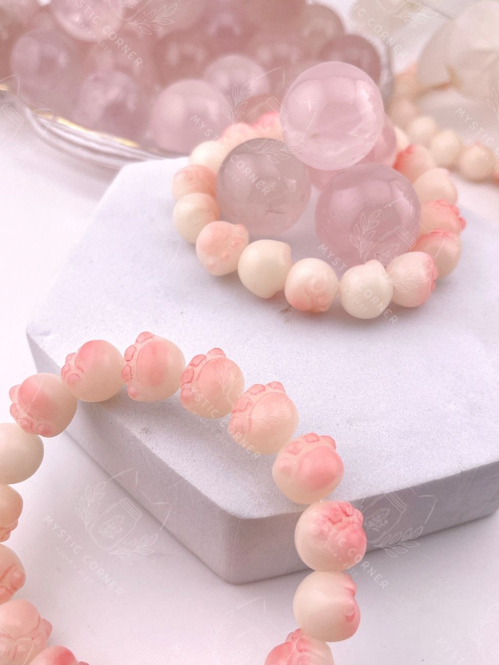 Vòng tay phong thuỷ hạt bồ đề charm chân Mèo hồng dễ thương