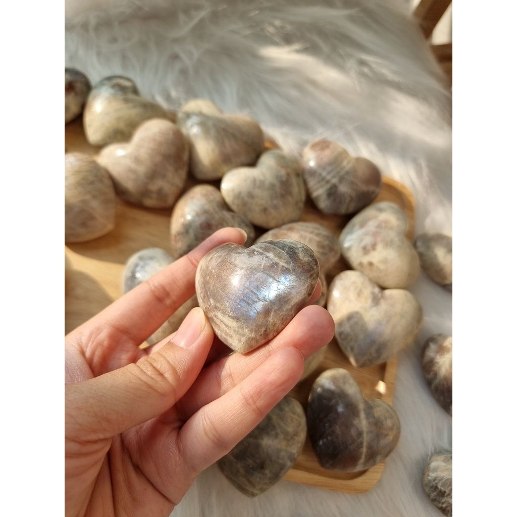 Tim đá Mặt trăng (Rainbow Moonstone Palm) tự nhiên, đá thanh tẩy trong Tarot, Reiki, thiền định, phong thủy