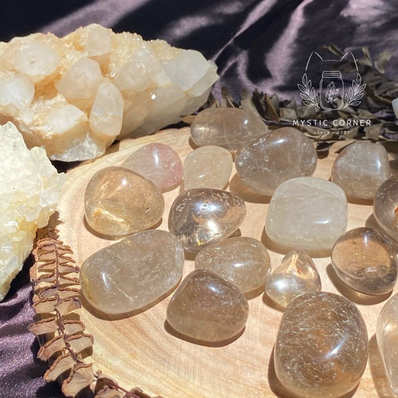 Viên đá thạch anh tóc (rutilated quartz tumbled), đá phong thuỷ, tài lộc