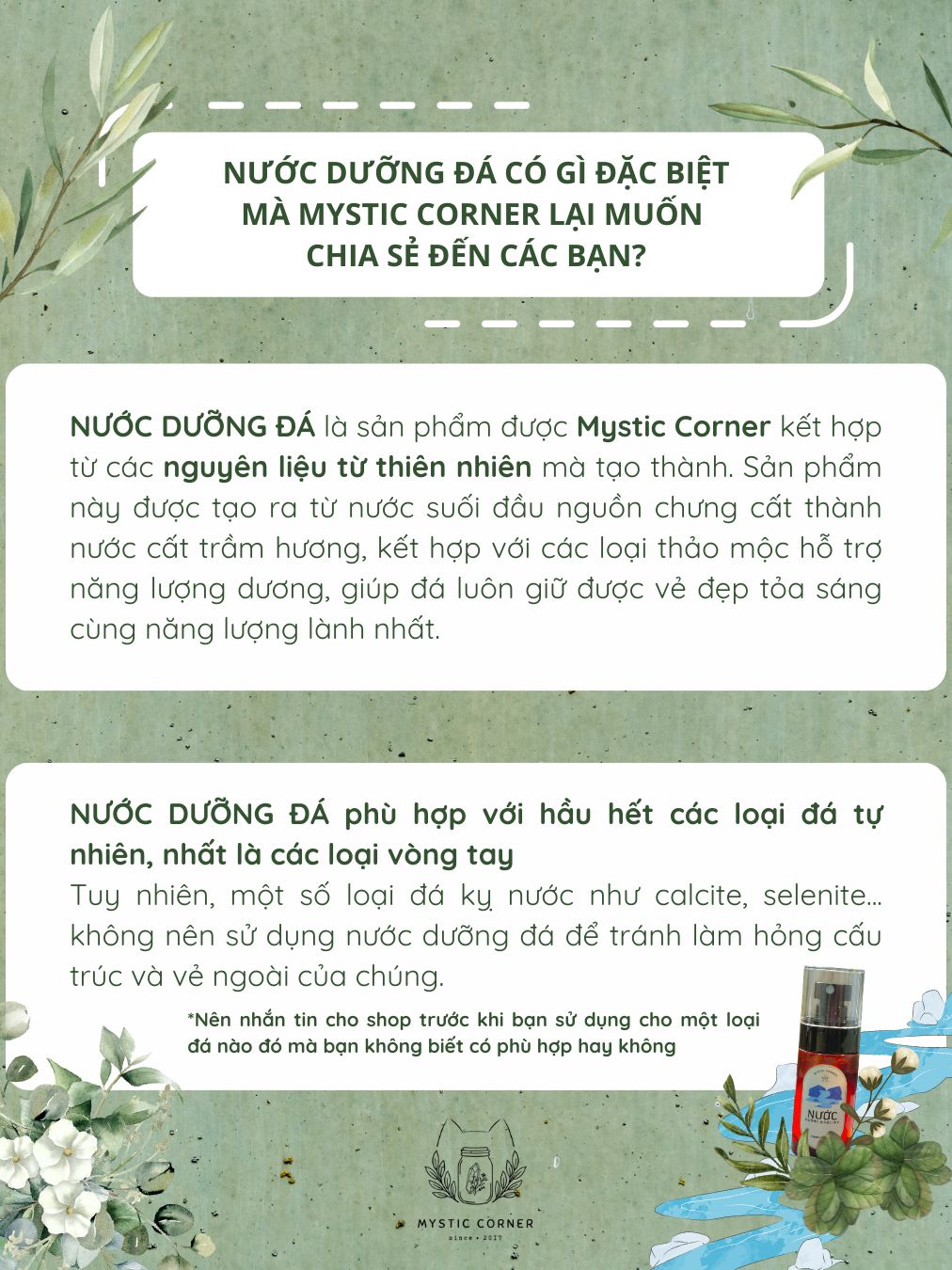 Nước cất thảo mộc dưỡng đá, nước thanh tẩy hỗ trợ năng lượng đá tinh thể, đá thạch anh, nước lau vật phẩm phong thủy