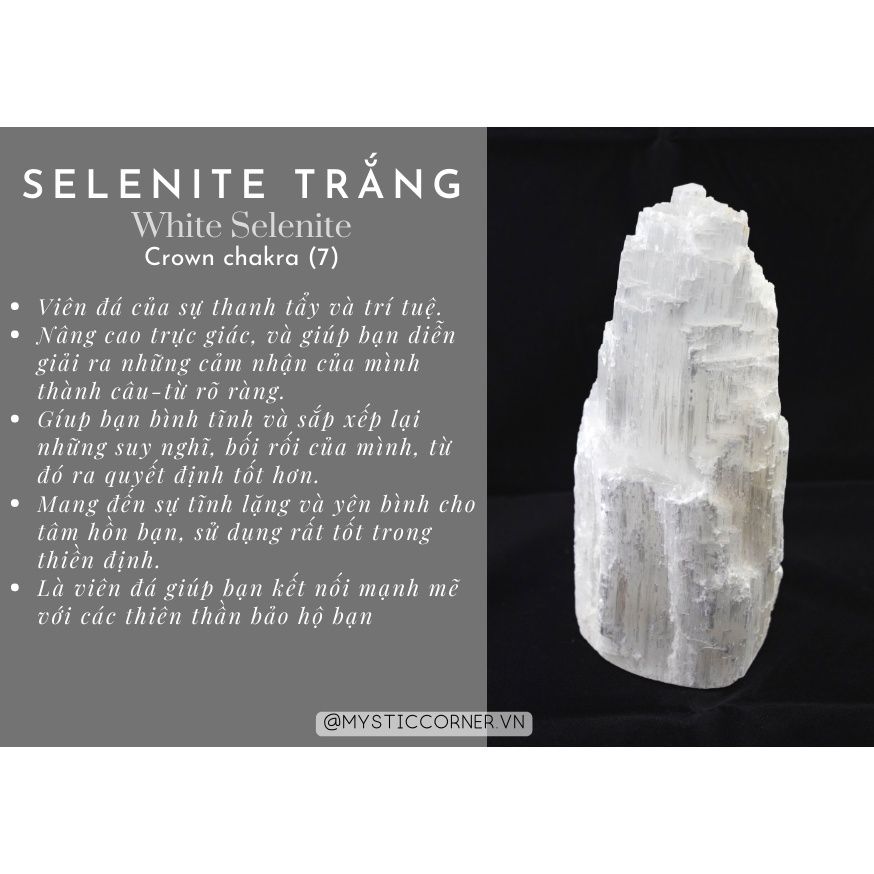 Kim tự tháp đá Selenite, đá thanh tẩy đá thạch anh dùng trong Tarot, Reiki, phong thủy