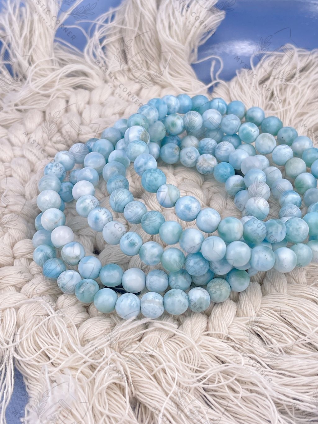 Chuỗi vòng tay đá Larimar Dominica 6li, viên đá phong thuỷ của vùng biển Atlantis