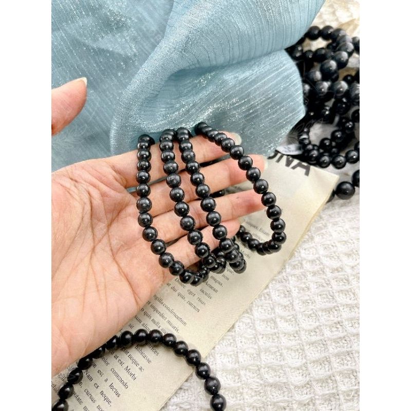 Vòng đeo tay đá Shungite hỗ trợ ngăn sóng điện từ, sóng điện thoại 5G. Vòng đá phong thủy, đá năng lượng