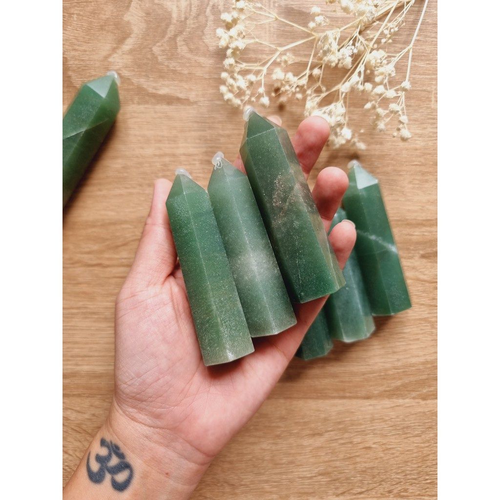 Trụ đá thanh tẩy, đá thạch anh Xanh Green Aventurine, đá phong thủy dùng trong Tarot, Reiki, thiền định