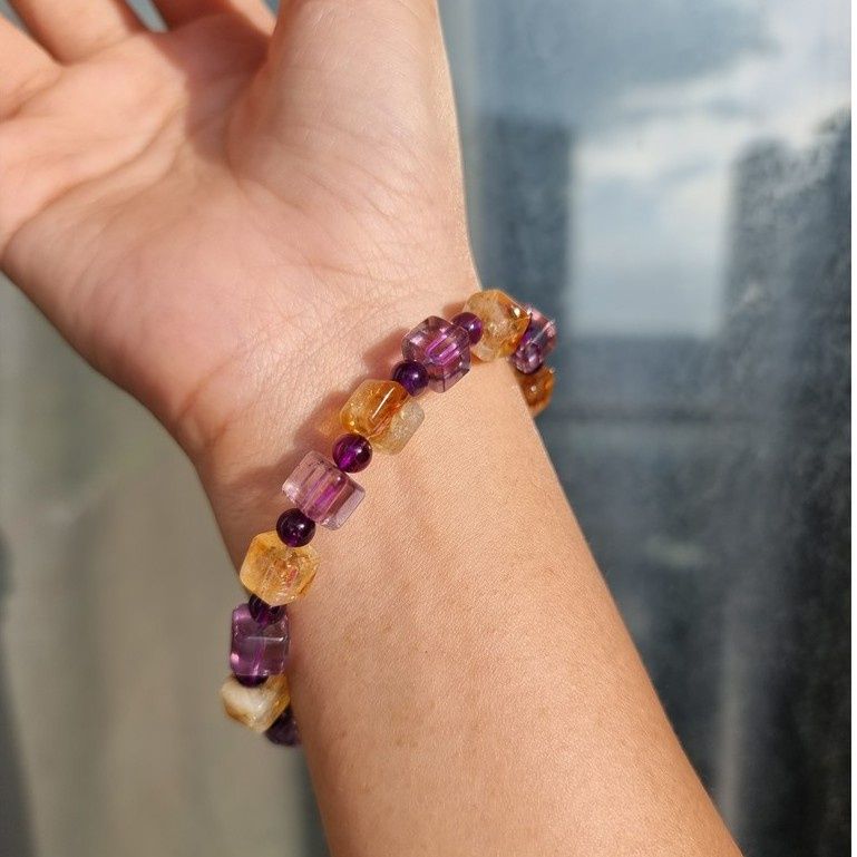 Vòng tay phong thủy đá Amethyst mix Citrine (thạch anh Tím mix thạch anh Vàng)