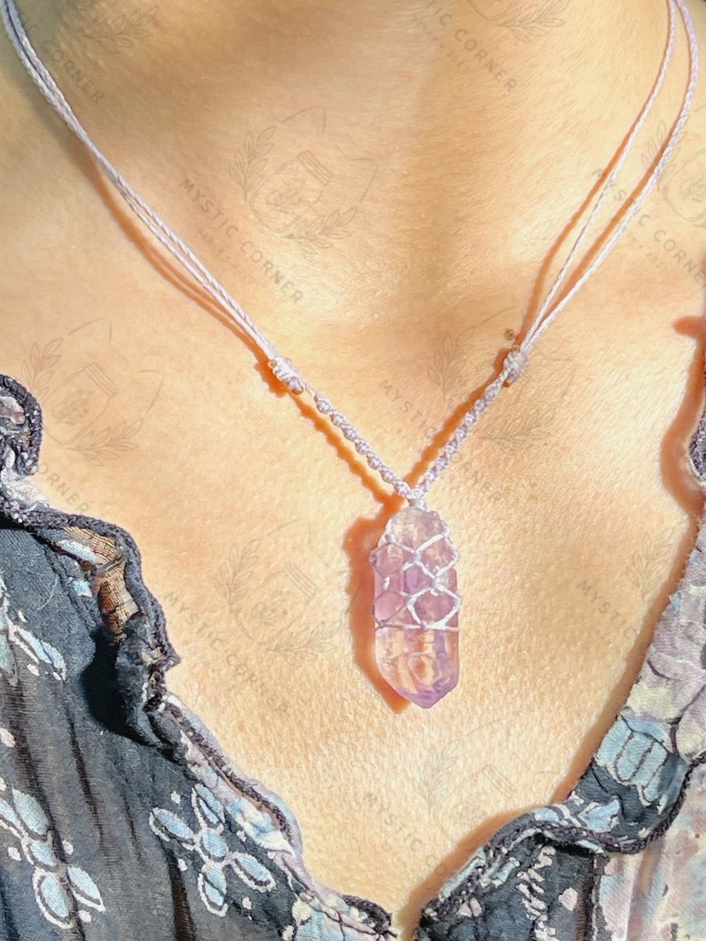 Dây chuyền Macrame Thạch anh Tím Vera Cruz Amethyst in Mexico, vòng cổ đá năng lượng hỗ trợ trực giác, tinh thần