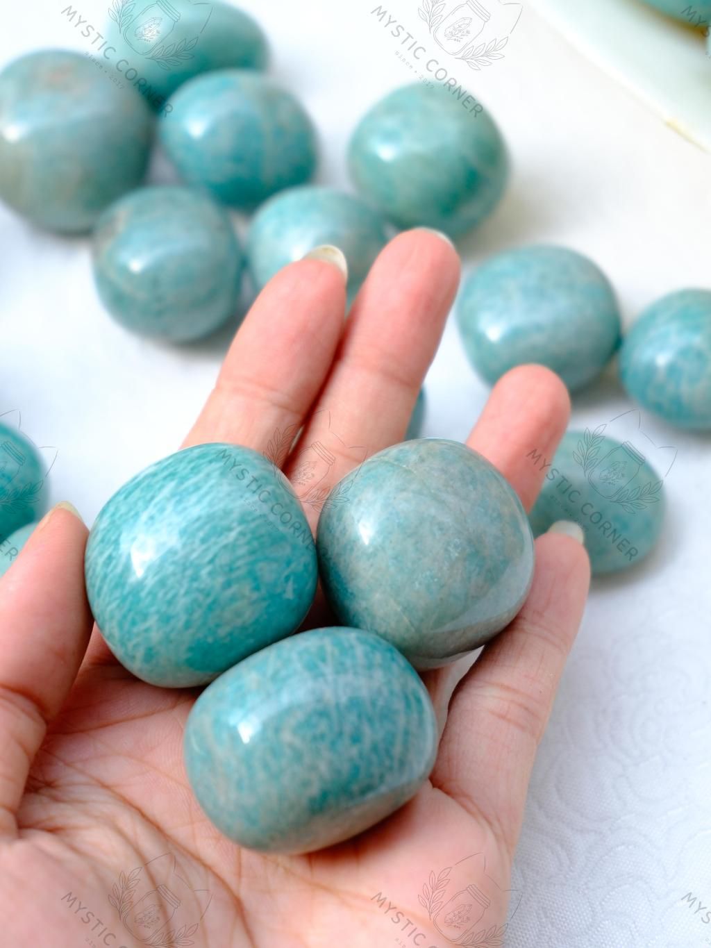 Tumbled viên đá Amazonite (đá Thiên Hà) đá thanh tẩy Tarot, Reiki, thiền định, phong thủy