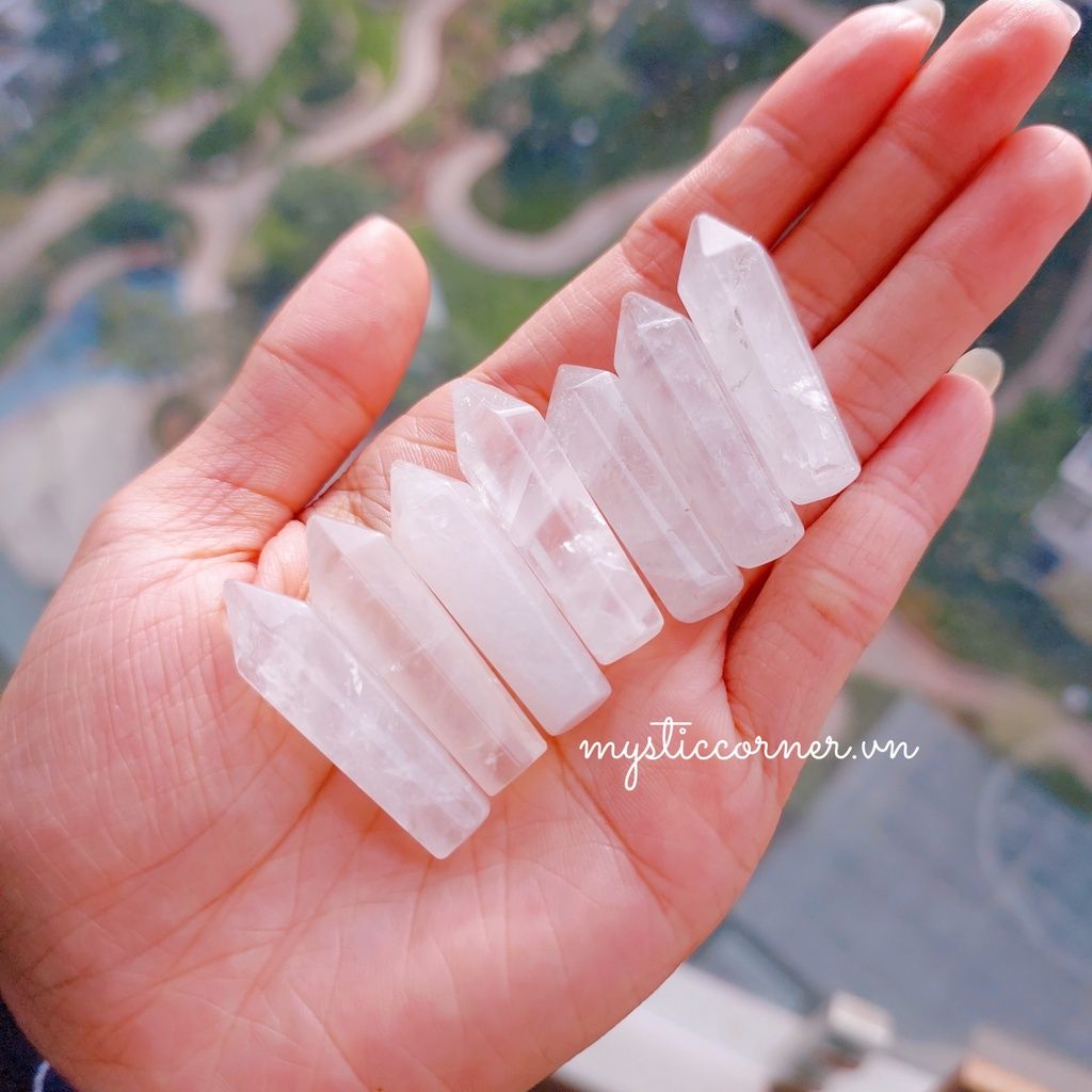 Trụ đá thạch anh Trắng/Hồng mini, trụ đá thanh tẩy Tarot, Reiki, phong thủy, làm Grid