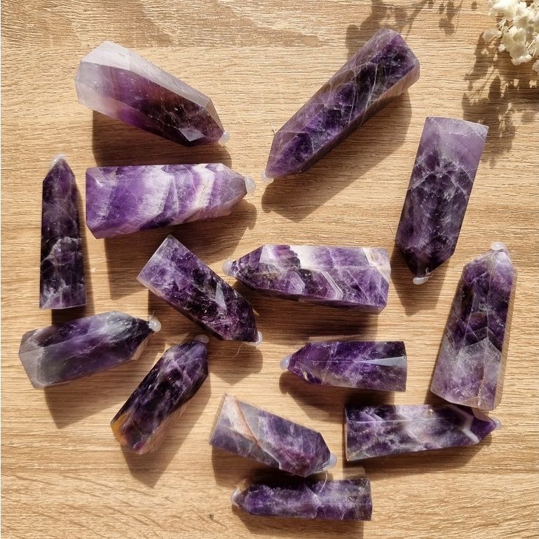 Trụ đá thạch anh Tím (Amethyst) làm Grid, đá thanh tẩy Tarot, Reiki, thiền định, đá phong thủy