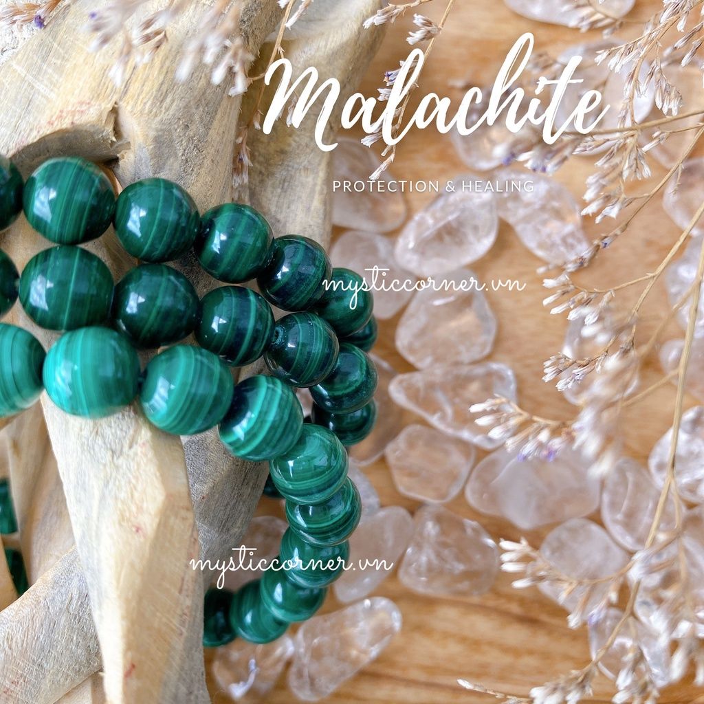 Vòng chuỗi hạt đơn và quấn 3 vòng tay đá Malachite (Đá Lông Công) size 6li - 10li