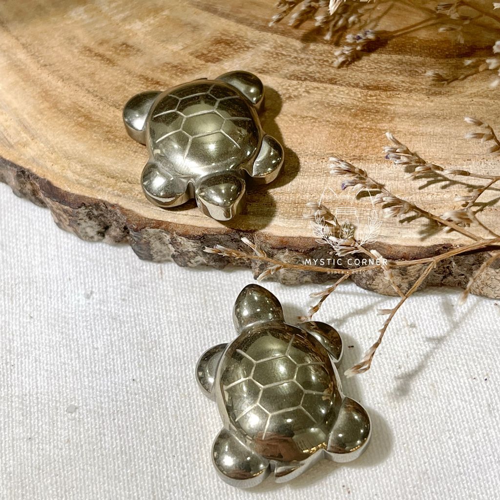 Tượng Rùa Pyrite (đá vàng găm) may mắn tài lộc, phong thủy, dùng bỏ ví, làm mặt dây, móc khóa