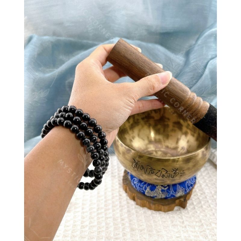 Vòng đeo tay đá Shungite hỗ trợ ngăn sóng điện từ, sóng điện thoại 5G. Vòng đá phong thủy, đá năng lượng