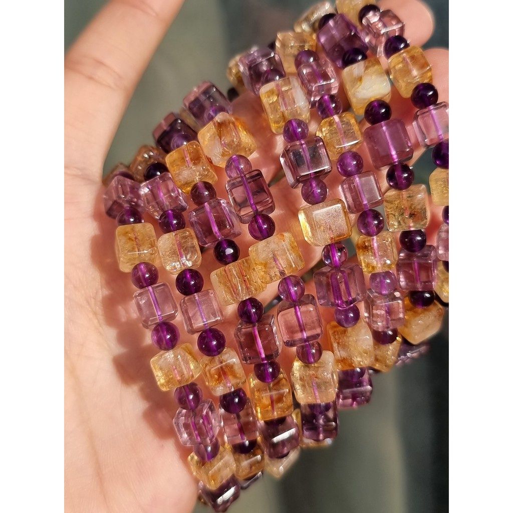 Vòng tay phong thủy đá Amethyst mix Citrine (thạch anh Tím mix thạch anh Vàng)
