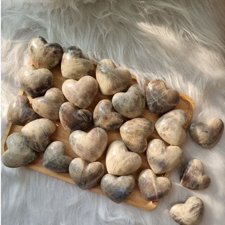 Tim đá Mặt trăng (Rainbow Moonstone Palm) tự nhiên, đá thanh tẩy trong Tarot, Reiki, thiền định, phong thủy