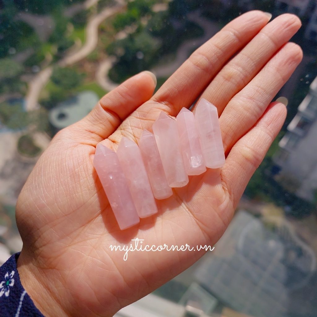 Trụ đá thạch anh Trắng/Hồng mini, trụ đá thanh tẩy Tarot, Reiki, phong thủy, làm Grid