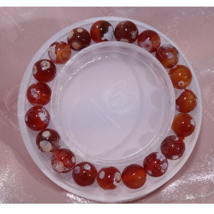 Vòng hạt đeo tay Carnelian Cherry Blossom Agate hỗ trợ tự tin cân bằng cảm xúc, thể hiện bản thân