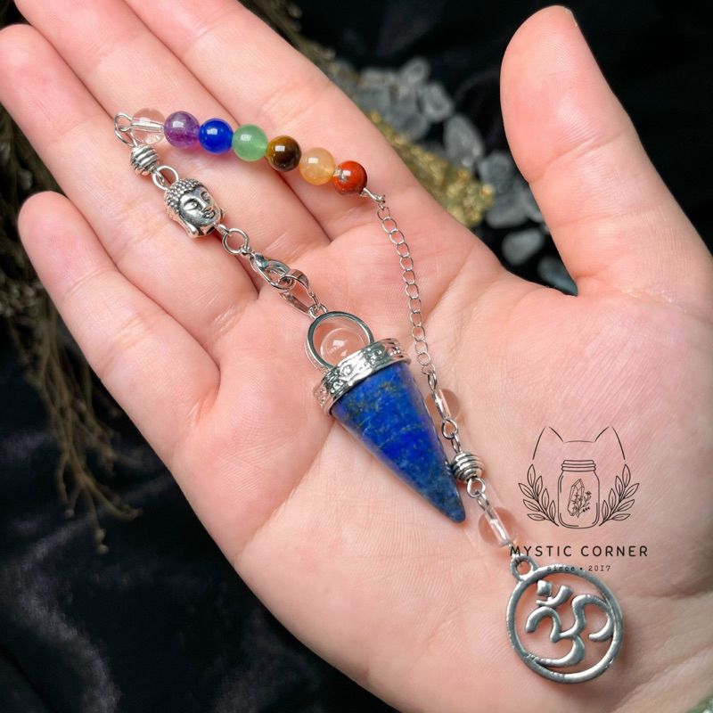 Con lắc cảm xạ đá Lapis Lazuli dây 7 luân xa charm Buddha, Om