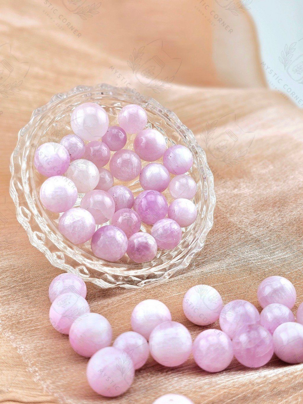 Cầu đá Kunzite mini tự nhiên hỗ trợ năng lượng yêu thương xoa dịu tinh thần, đá thanh tẩy Tarot, đá phong thủy reiki