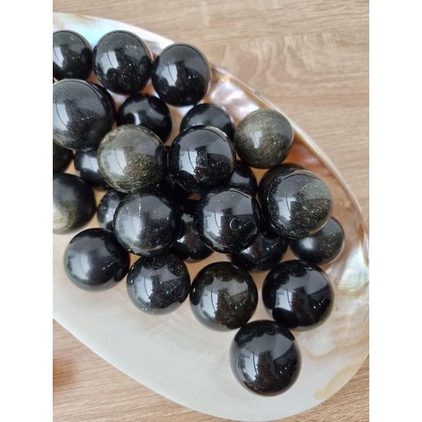 Cầu đá Black Obsidian Gold Sheen (đá núi lửa) làm Grid, trụ thanh tẩy Tarot, Reiki, thiền định, đá phong thủy