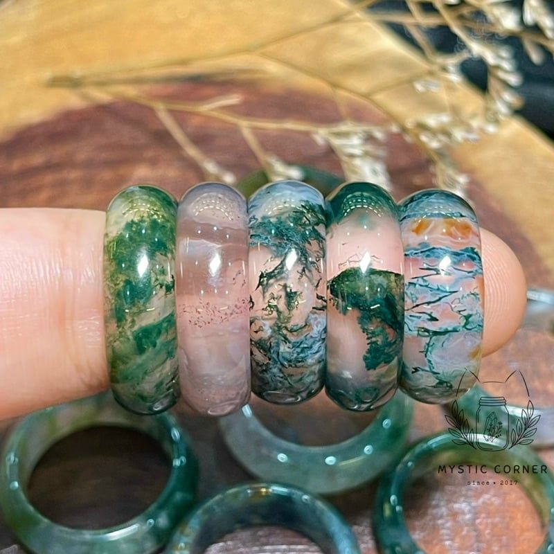 Nhẫn rêu Băng Ngọc Thuỷ Tảo (Moss Agate) đá mã não, đá phong thuỷ
