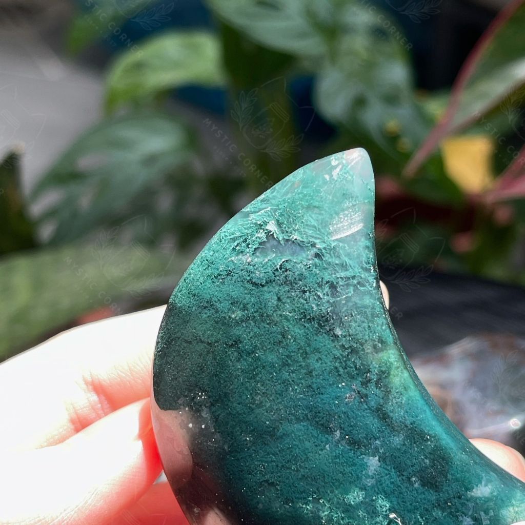 Tim, Sao, Trăng đá mã não rêu (Moss Agate) tự nhiên dùng thanh tẩy Tarot, đá phong thuỷ, Reiki, thiền định