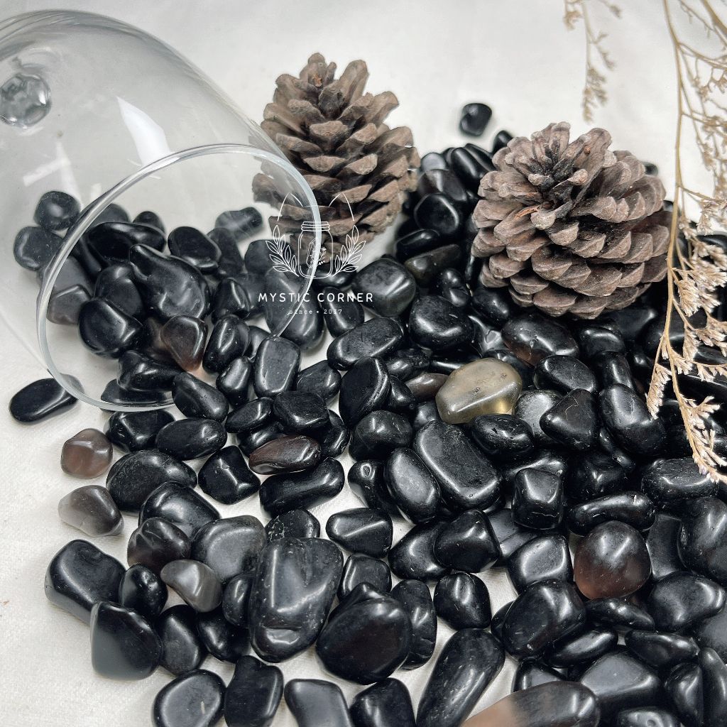Vụn đá Black Obsidian (đá thuỷ tinh núi lửa), đá thạch anh, đá thanh tẩy bài Tarot, đá phong thuỷ