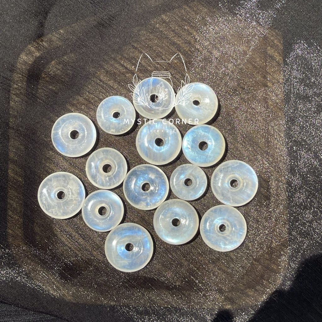 Đồng điếu Moonstone (đá Mặt Trăng) chất trong, ánh lửa xanh chất lượng cao, dùng làm trang sức, phong thủy, Reiki