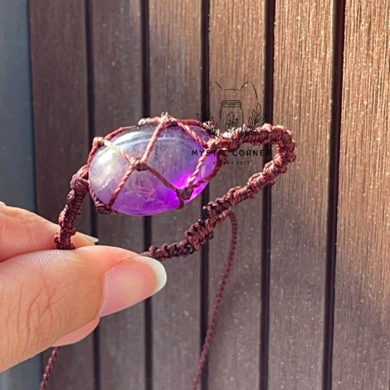 Vòng tay macrame tumbled thạch anh Tím (Amethyst), đá bảo vệ, tăng cường trực giác