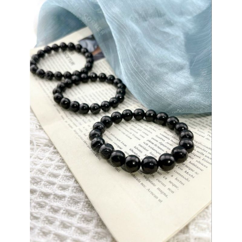 Vòng đeo tay đá Shungite hỗ trợ ngăn sóng điện từ, sóng điện thoại 5G. Vòng đá phong thủy, đá năng lượng