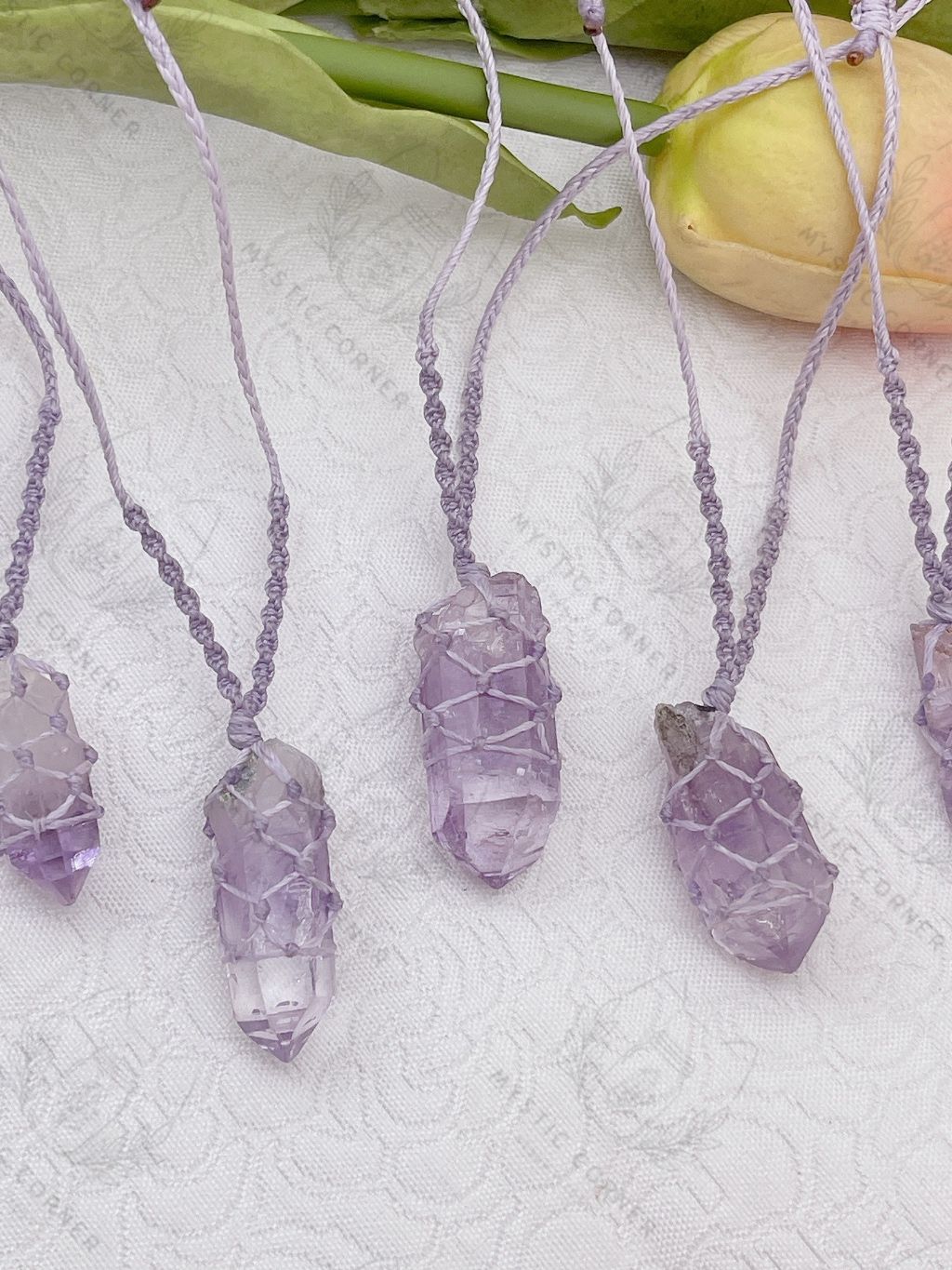 Dây chuyền Macrame Thạch anh Tím Vera Cruz Amethyst in Mexico, vòng cổ đá năng lượng hỗ trợ trực giác, tinh thần