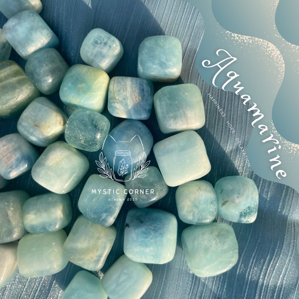 Viên đá Aquamarine (Ngọc Xanh Biển), đá thanh tẩy, đá phong thủy dùng trong Tarot, Reiki, thiền định