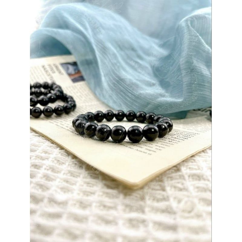 Vòng đeo tay đá Shungite hỗ trợ ngăn sóng điện từ, sóng điện thoại 5G. Vòng đá phong thủy, đá năng lượng