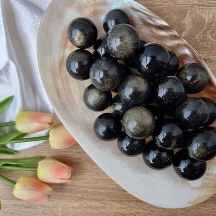Cầu đá Black Obsidian Gold Sheen (đá núi lửa) làm Grid, trụ thanh tẩy Tarot, Reiki, thiền định, đá phong thủy