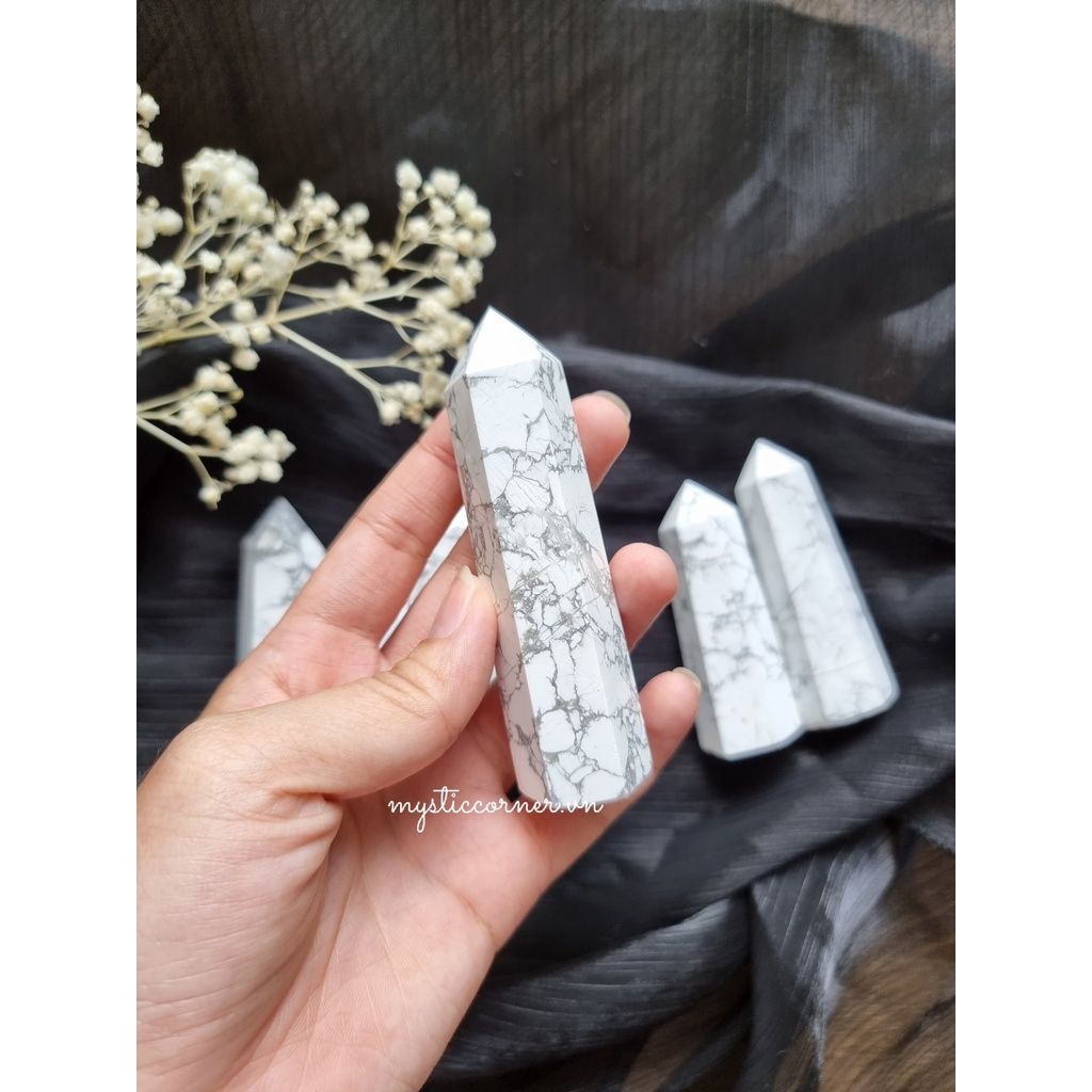 Trụ đá thanh tẩy Howlite trắng (đá Bạch Tùng)