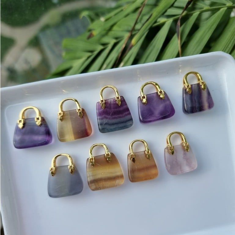 Charm túi đá Fluorite, đá thanh tẩy bài Tarot, đá phong thủy, Reiki, thiền định