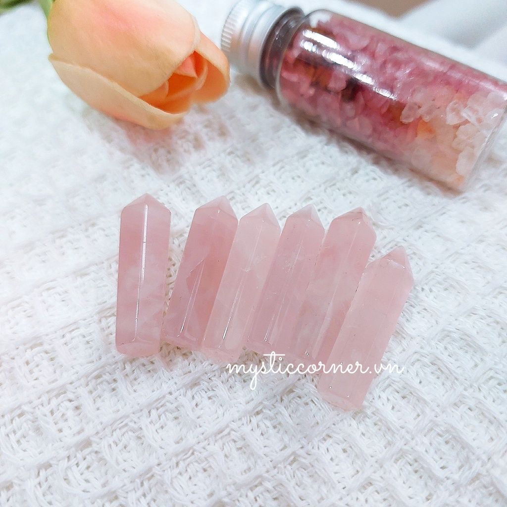 Trụ đá thạch anh Trắng/Hồng mini, trụ đá thanh tẩy Tarot, Reiki, phong thủy, làm Grid