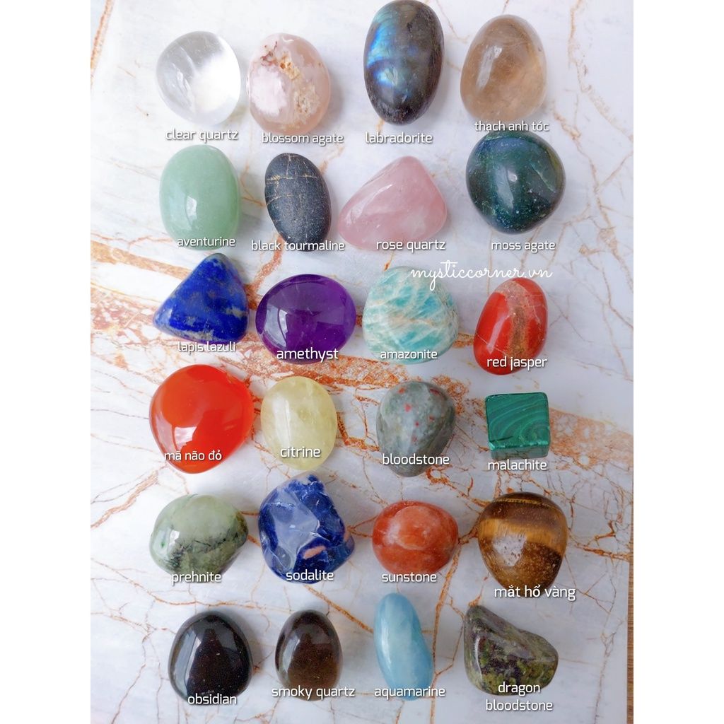 (2 - 3 cm) Set 24 viên đá thạch anh tumbled, Set đá may mắn thanh tẩy Tarot, Reiki, phong thủy, thiền định