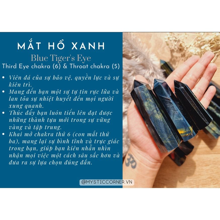 Vòng hạt đá phong thủy Mắt hổ xanh, Mắt chim ưng (Blue Tiger's Eye) size 8 - 10li