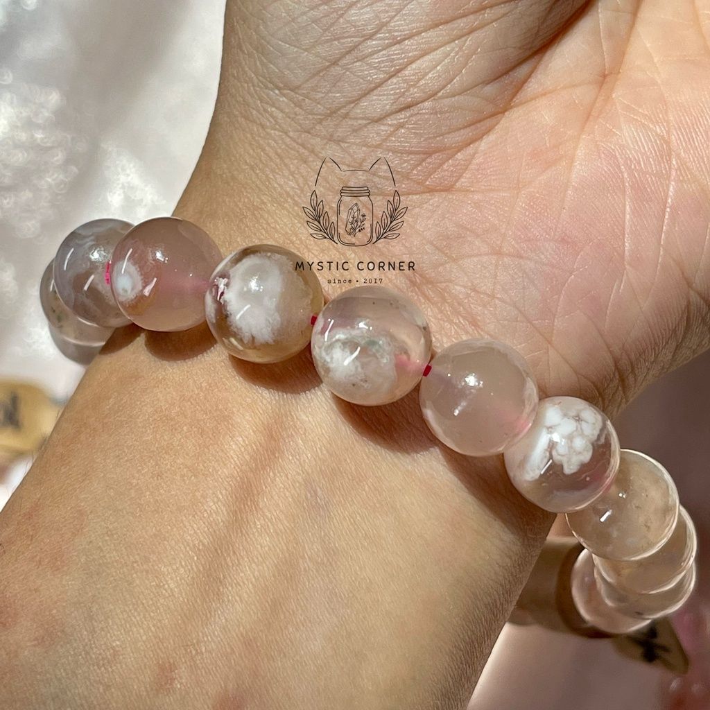 Vòng tay Mã Não Hoa Anh Đào (Blossom Agate) 10li