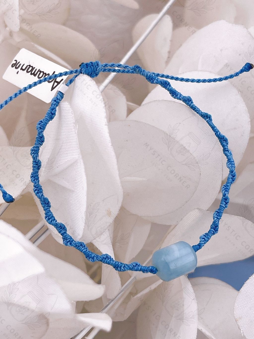 Vòng tay đá phong thuỷ Aquamarine macrame lu thống hỗ trợ luân xa 5, học tập, ý tưởng, giao tiếp, tự tin